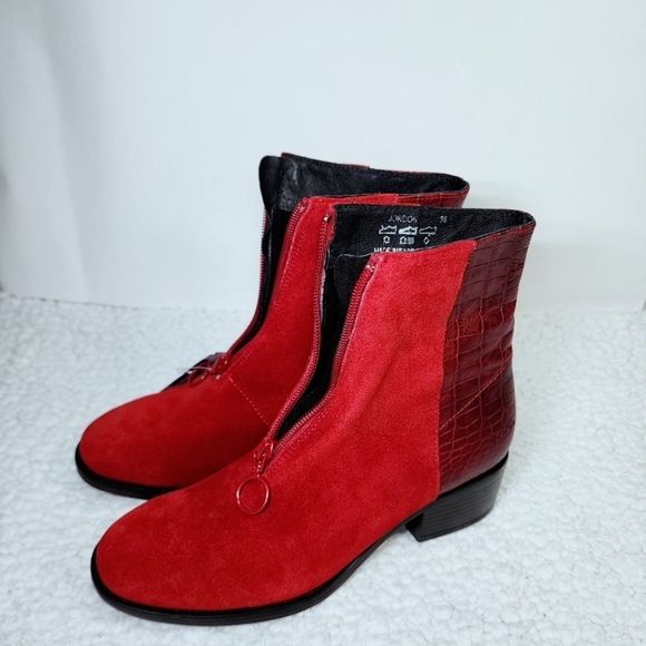 Bos. & Co. Shoes - Bos. & Co. Women's Jordon Leather Suede Croco Print Block Heel Bootie